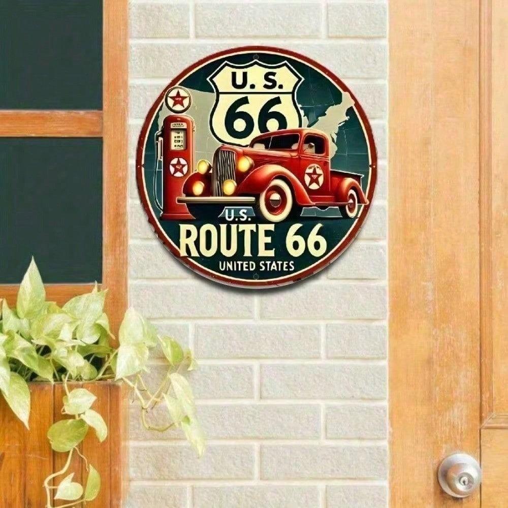 Vintage Route 66 Tin Metal Sign 8x8 Inch Americana Wall Decor Retro Man Cave Garage Art