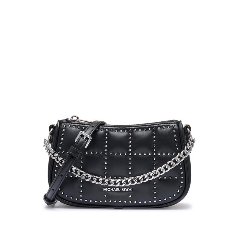 New MICHAEL KORS Carmela Artificial Leather Shoulder Bag, Saddle Bag, Crossbody Handbag Small Women's Black 35R5S1QC1V-001