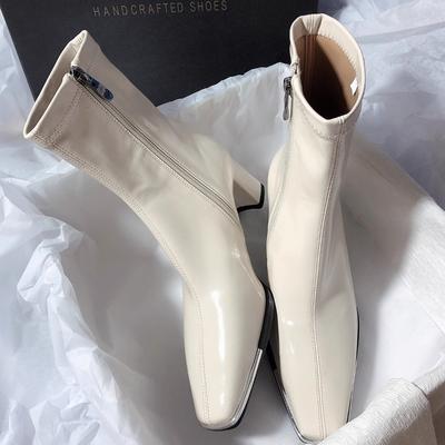 Toamnă și Iarnă Cizme Elegante cu Toc Gros și Vârf Pătrat, cu Fermoar Lateral, Culoare Solidă, Cusături, Negre cu Toc Înalt, la Modă pentru Femei