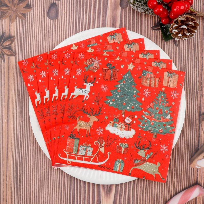 20pcs/Pac 33*33cm 2-Ply Disposable Party Napkin Christmas Pattern