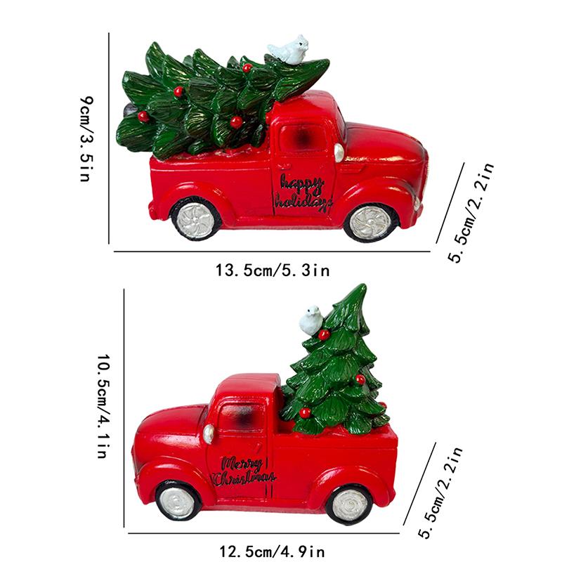 Vintage-Style Resin Decorative Ornament Pickup Truck Carrying a Christmas Tree Fun Holiday Home And Office Desktop Decoration