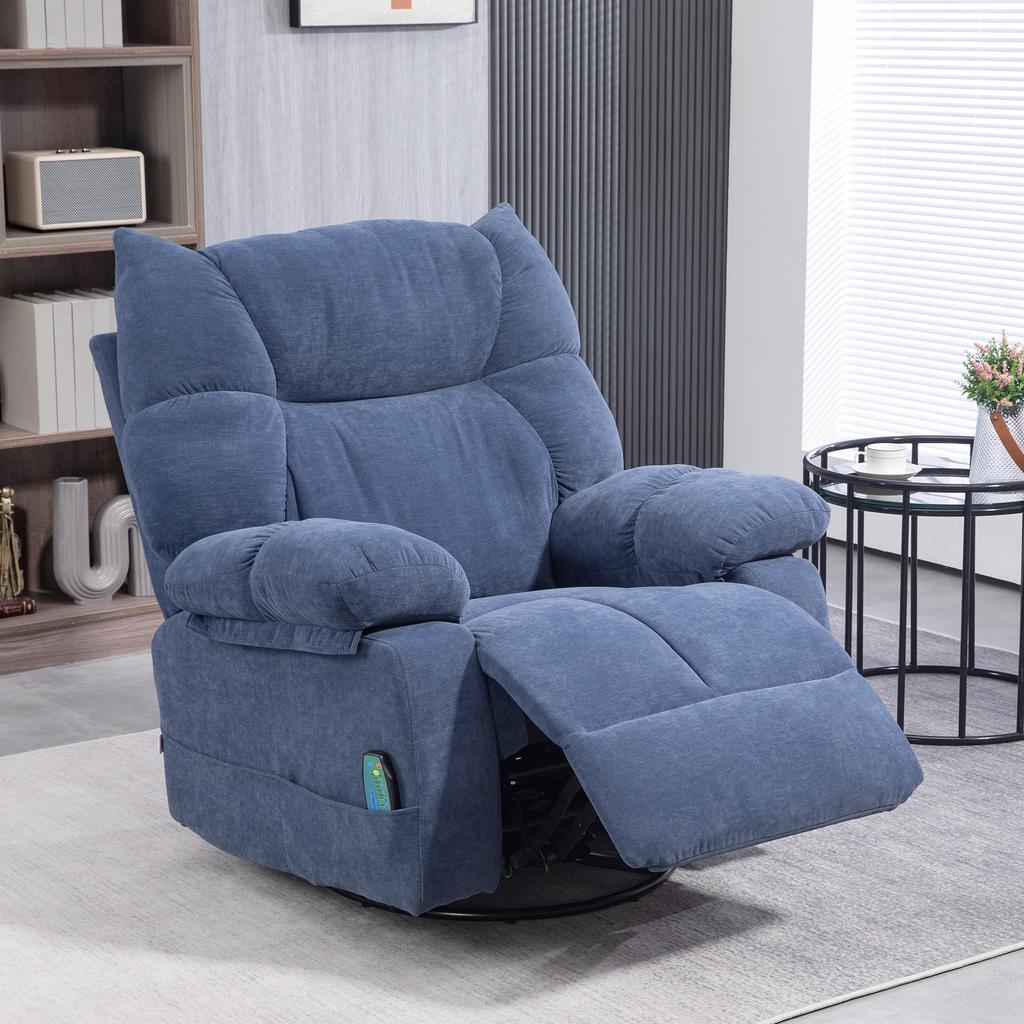 Massage Chair with Heat & Reclining Function, Swivel, up to 150 kg, Metal Frame, 98x90x98cm, Blue