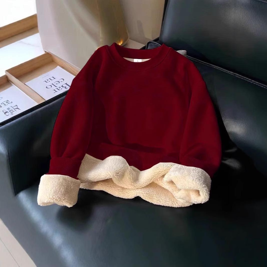 

Женский свитшот с флисовой подкладкой и круглым вырезом на осень/зиму - Маленький размер, Внутренняя часть из овечьей шерсти, Теплый и утолщенный топ M вино красного