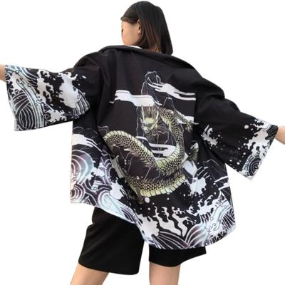 [NOWOŚĆ] Japońska koszula Happi Laquest, Wzór Wschodzącego Smoka, Nowoczesny Festiwalowy Płaszcz Hanten, Stylowy Uniwersalny Kardigan Kimono, Streetwear Haori, Czarny