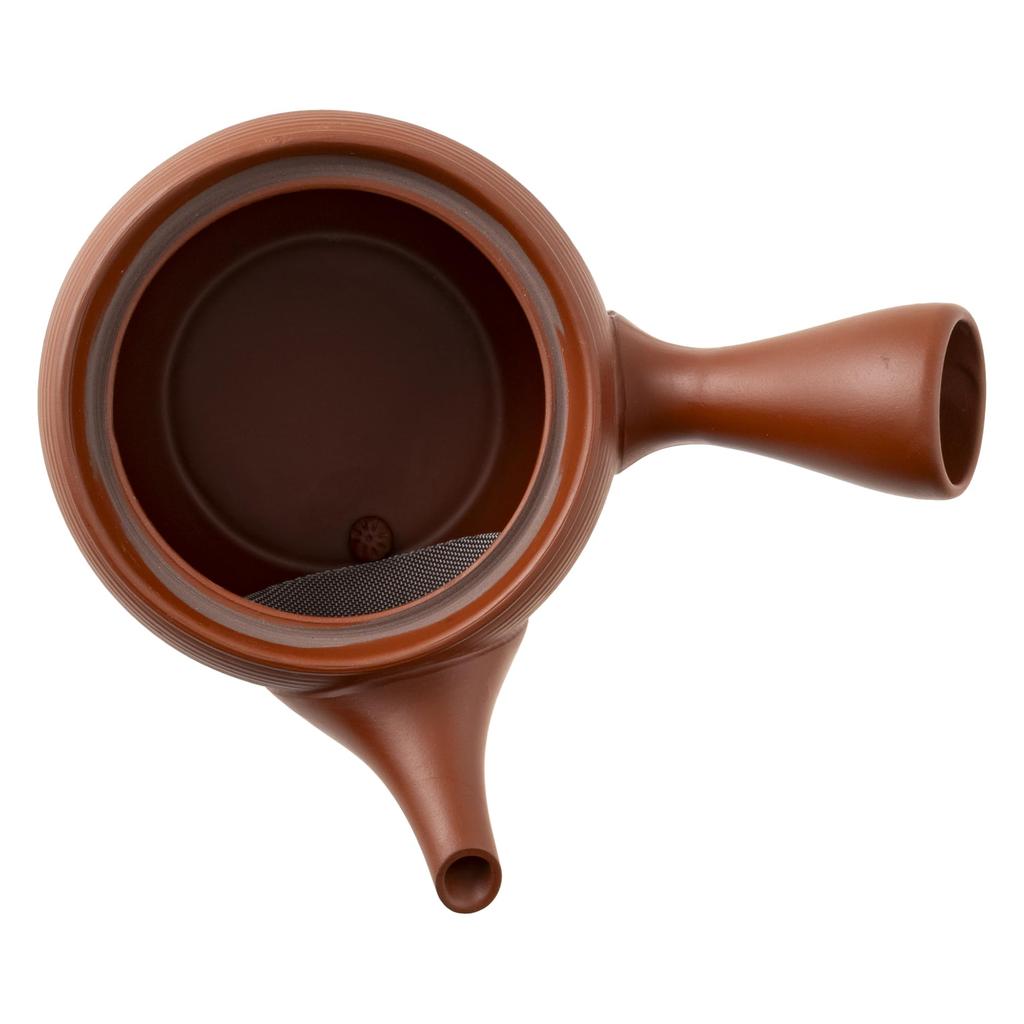 Tokoname Ware Teapot, Shogama Kiln, Vermilion Line Pattern, 600ml, with Refreshing Mesh, for Deep-steamed Tea, Roasted Green Tea, and Brown Rice Tea,