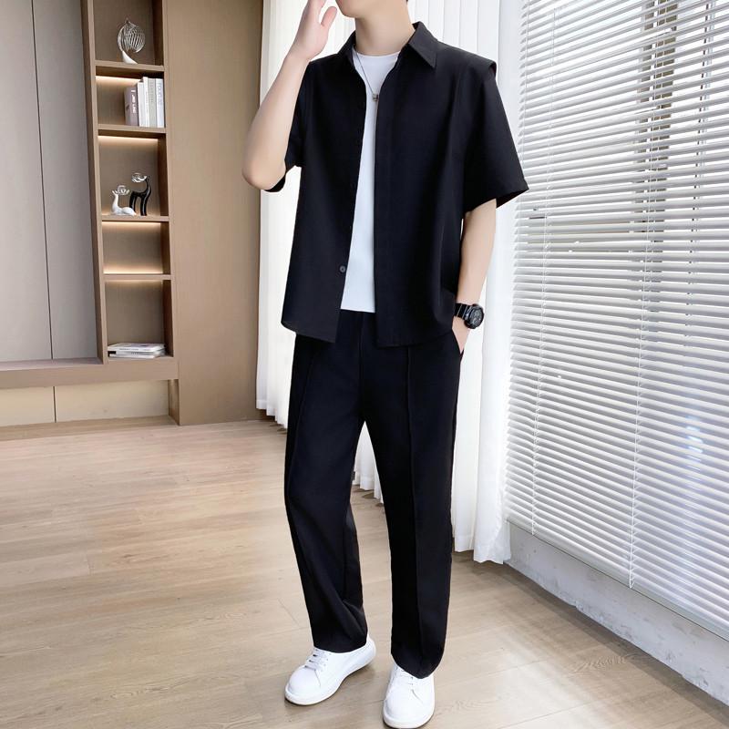 

Korean Style Two-Piece Sports Set: Thin Short-Sleeve T-Shirt & Long Pants for Winter & Summer. 3XL чорний