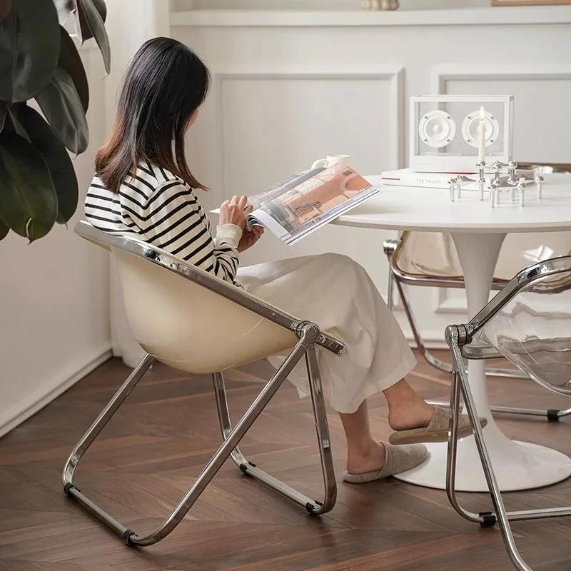 Creative Living Room Chairs Simple Folding Modern Portable Chairs Bedroom Metal Bench Legs Acrylic Vanity Chair Stool Home Furn