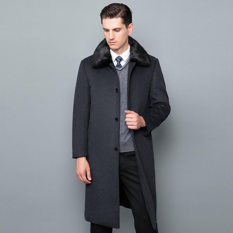 Winter cashmere coat men's medium-length thickened down liner warm coat middle-aged dad wool woolen top