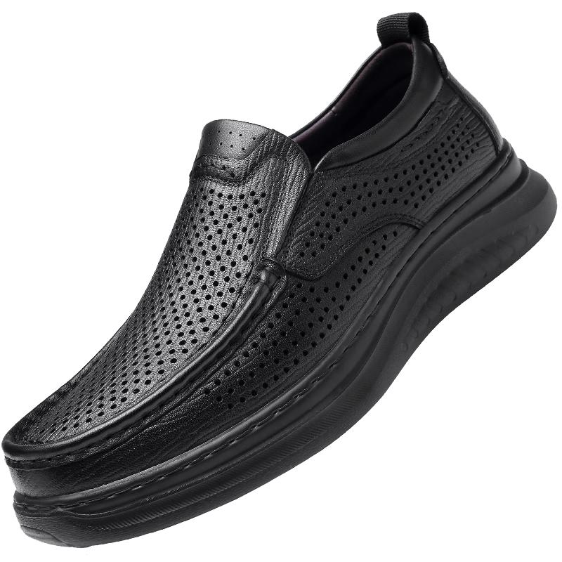 Qiangren Men s Summer Hollow Breathable Sheepskin Slip-on Shoes 41 чёрный