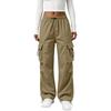 Women’s Retro Straight Leg Cargo Pants with Drawstring Cuffs Loose Fit Elastic Waistband Utility Trousers for Daily Wear