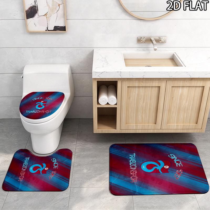 3pcs Trabzonspor2 Pattern Flannel Nonslip Absorbent Washable Decorative Bathroom Home Toilet Seat Cover Mat