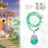 Women's Ruyi Necklace: Spring Color Jade, Floating Flower Pendant, Dongling Jade & Glazed Bead Chain