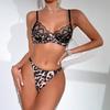 European and American Stye Women’s Ultra-Thin Lace Leopard Print Bra Set Push-Up Minimize Sexy Lingerie