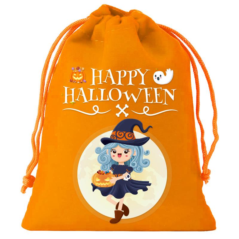8/12Pcs 2025 New Halloween Gift Bags Children'S Trick-Or-Treat Candy Bags Pumpkin Bags Flannel Drawstring Candy Bags 10X12Cm