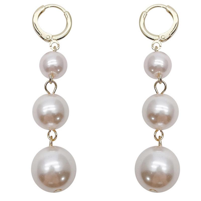 

Fashion White Imitation Pearl Long Dangle Earrings For Women Golden Color Metal Hoop Earrings Wedding Party Elegant Jewelry Gift