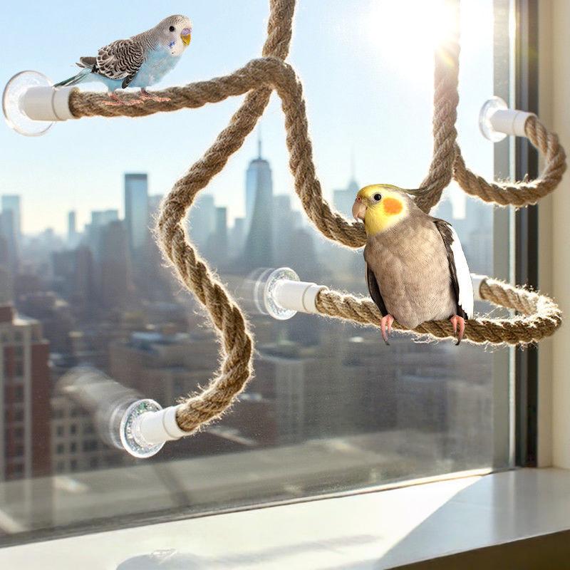 Leinenseil DIY Biegsame Sitzstange für Vögel Rutschfester Bequemer Griff Saugnapf Vogel Kletterseil Stabil Langlebig Vogelbedarf