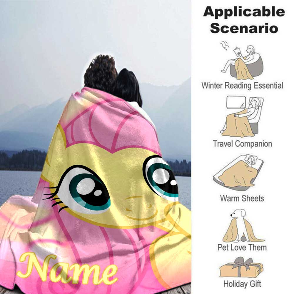 Little Pony (18) Customize Text Blanket Throw Customizable Blanket Soft Warm Cozy Versatile for Sofa Seaside Bedding Office for All Occasions