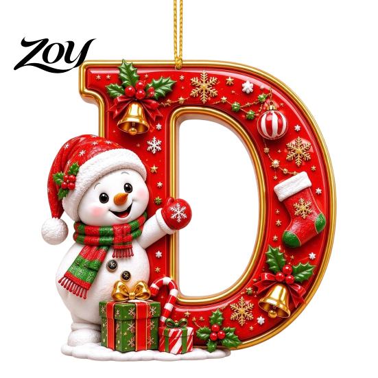 Indoor Holiday Decorations Cute Snowman Letter Christmas Ornament, 2D Flat Personalized A-Z Alphabet Clear Pattern Hanging Decor Acrylic Pendant