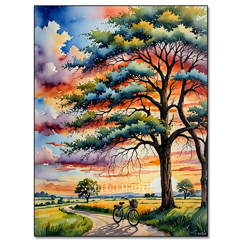 Akvarelllandskap Växtserie Diamantkonstmålning Dekoration Segelbåt Diy Full Strassmosaik Korsstygnsats Gåva