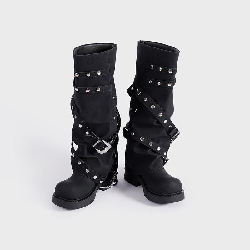 Factory customized new Maillard trouser boots women's European and American round head niche design long boots rivet knight boots