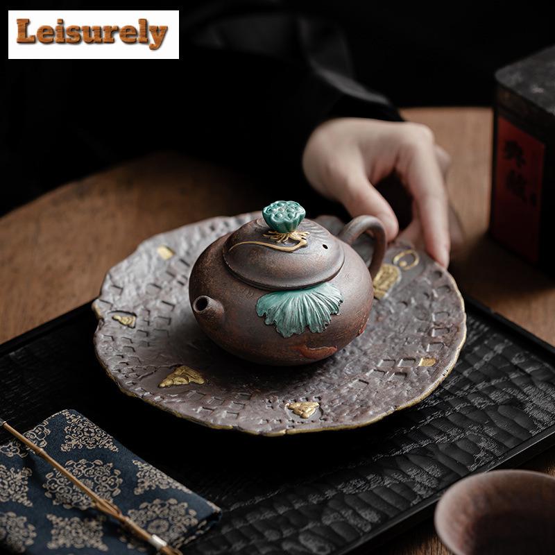 150ML Lotus Koi Fish Old Rock Mud Teapot Aesthetic Tea Infuser Pot Tea Maker Kettle With Filter Tea Services Supplies Craft Gift