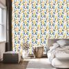 Wallpaper Flowers White, Cream and Blue for Living Room and Bedroom 50x1000