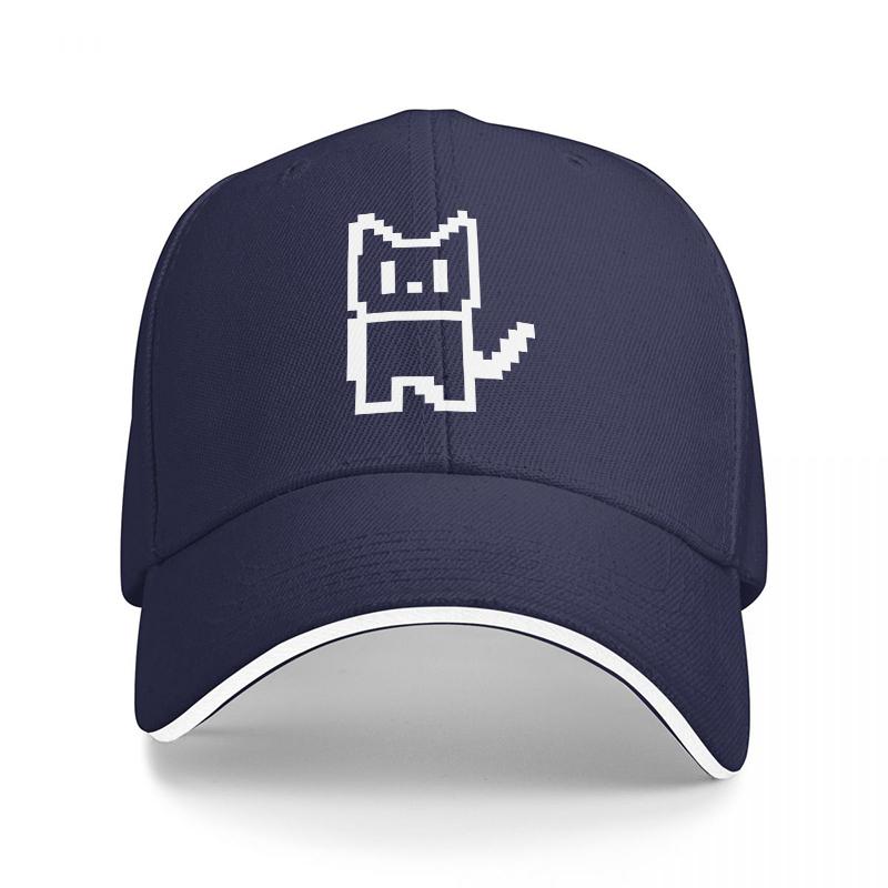 

Pixel Cat Design Black Baseball Cap with White Trim Casual Streetwear Style for Unisex and Women Fashionable Graphic Hat Adjustable
