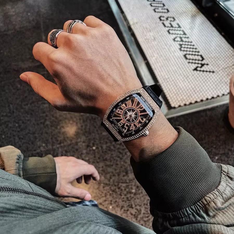 Mark Fairwhale Barrel-Shaped Full Diamond Quartz Calendar Watch