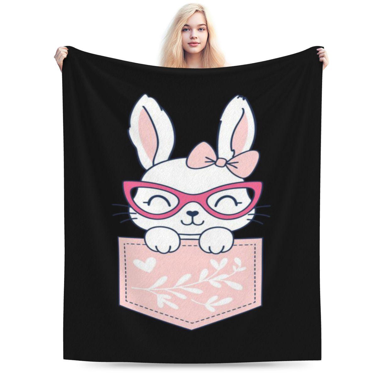 

Cute Bunny In Glasses Pocket Art Kawaii Animal Design Custom Soft Party An UltraSoft Micro Fleece Blanket 75x100cm 30x40in