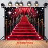 2D Glitter Red Carpet Stair Wall Tapestry, Celebrity Event Spotlight Backdrop for Parties