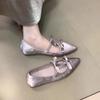 Korean Version Polka Dot Bow Less Wind Soft Sole Not Tired Feet Single Shoes Spring and Summer Satin High-end Mary Jane Shoes