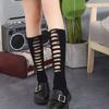 Distressed Solid color Cotton Knit Gothic Hem Ribbed Beggar Socks Ripped Socks Summer Stockings