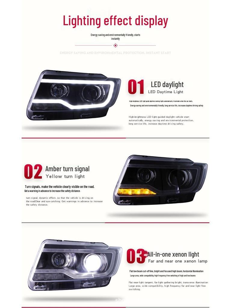 LED Daytime Running Light Xenon Headlight Assembly for 11-15 Jeep Compass