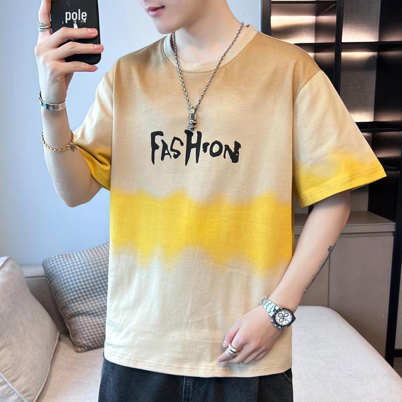 Men's 2024 Summer Trendy Round Neck Pure Cotton Short-Sleeve T-Shirt with Print