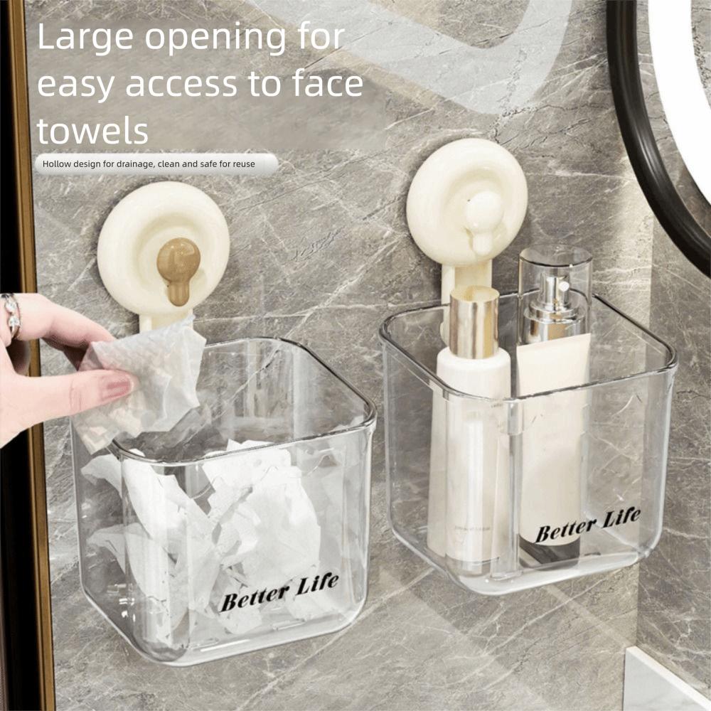 Multifunctional Suction Cup Storage Basket Transparent Removable Bathroom Organizer Shelf Drill-free Wall Mounted Shelf