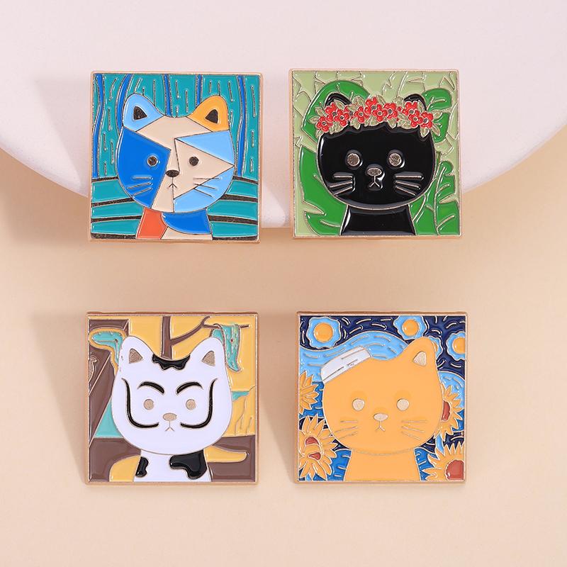 2-8pcs/set Cute Cat Enamel Pins Cartoon Big Eyes Black Kitties with Knife Animal Brooches Lapel Badge Jewelry Gifts For Friends
