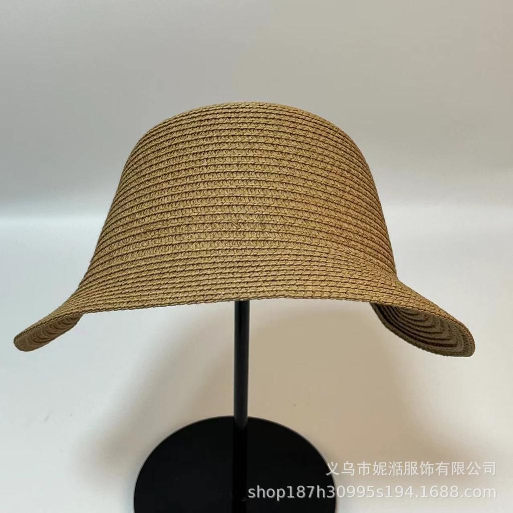 Französische Strohhutkappe für Damen Viktorianische Sonnenhüte Kinnriemen Faltbare Sommeraccessoires Eimerhut Fedoras für Strandhut