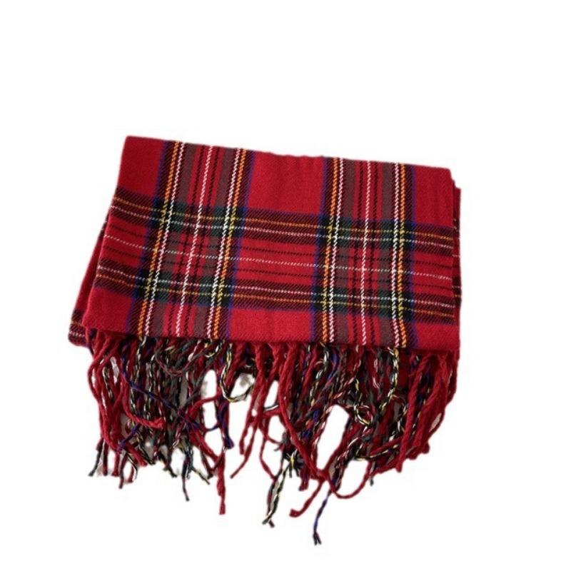 Red Scarf Women's Winter Plaid Versatile Warm High-end Trendy New Gift Christmas Scarf Shawl