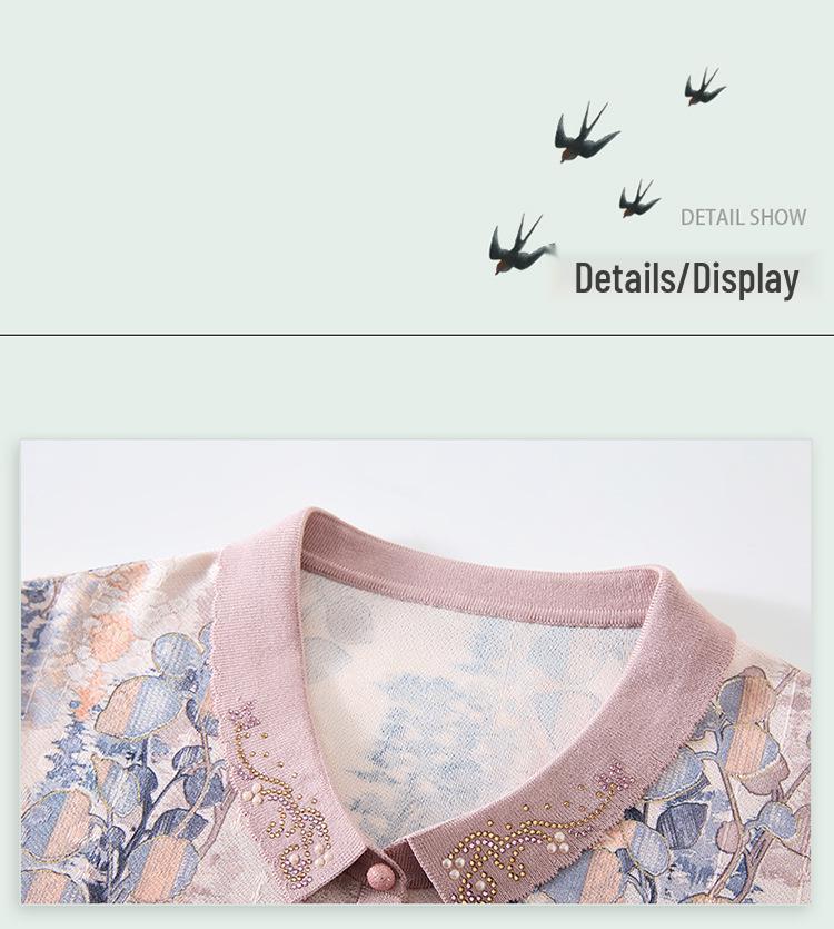 Mid-aged Mom Summer Ice Silk Short-Sleeve Lapel Top - Stylish & Loose for Middle-Aged Women
