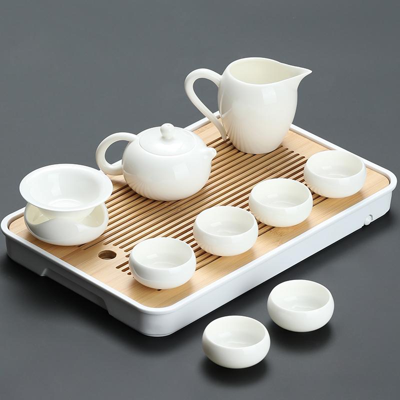 Goat Jade White Porcelain Kung Fu Tea Set Home Brewing Teapot Covered Bowl Chinese Light Luxury Brewing Tea Cup Office Guests