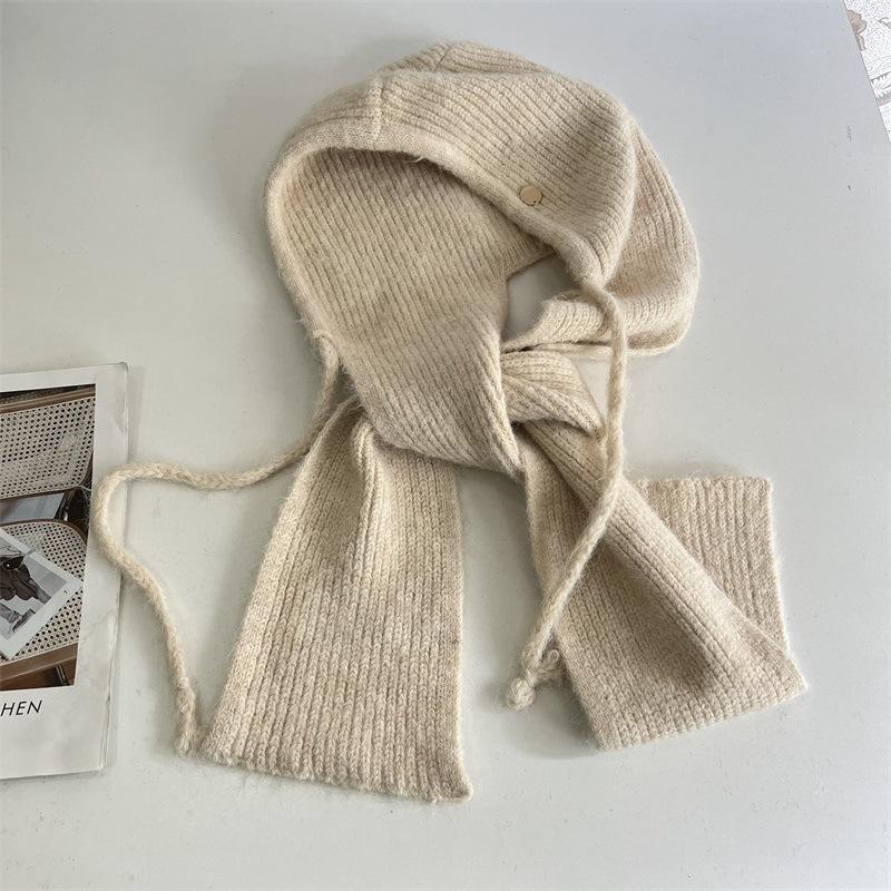 Écharpe couvre-cou intégrée polyvalente épaissie automne et hiver faux col chapeau femme protège-oreilles bonnet tricoté col à capuche chapeau en laine