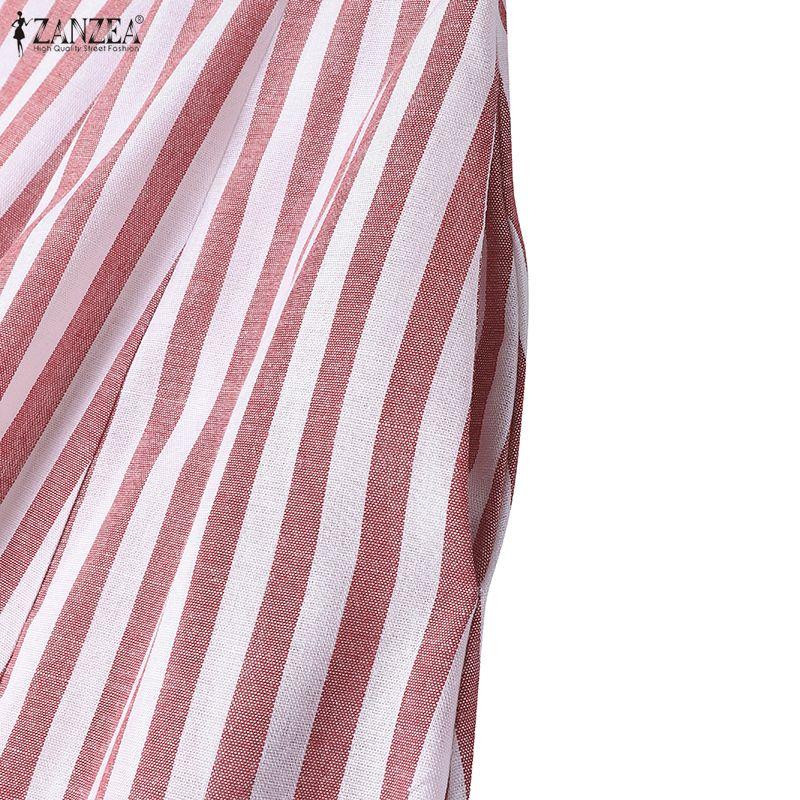 ZANZEA Vestido informal holgado de rayas con escote en V y mangas 3/4 para mujer