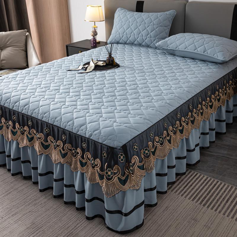 1pc Lace Bed Skirt Solid Color Mattress Cover Quilted Bedspread tagesdecke Ruffles Bed Covers with Elastic Band (No Pillowcase)