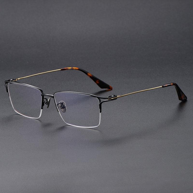 Unisex Pure 100% Titanium Rectangle Optical Eyewear Eyeglasses Men Women Semi-rimless Glasses Half-frame Spectacle Frame чистый