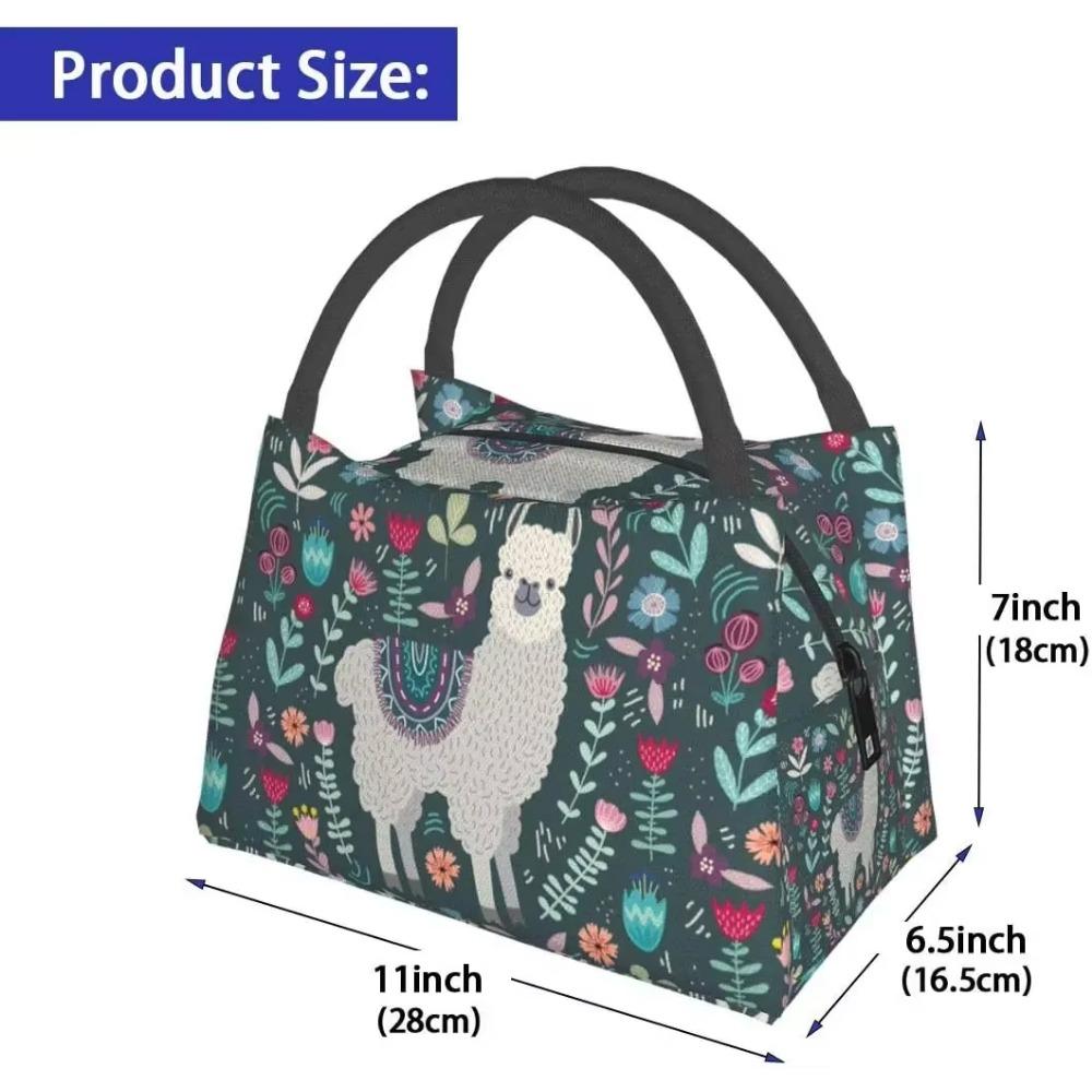 Cute Llama with Floral Thermal Lunch Bag Insulated Lunch Box Meal Prep Cooler Tote for Picnic Camping Work Travel