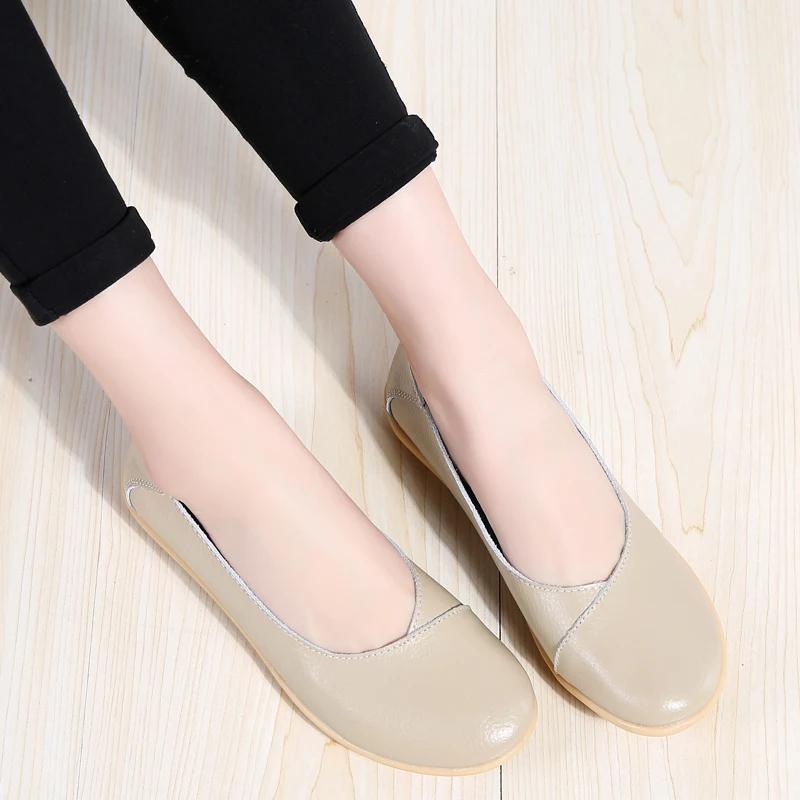Women's Ladies Female Woman Shoes Flats Mother Shoes Cow Genuine Leather Loafers Ballerina Non Slip On Ballet