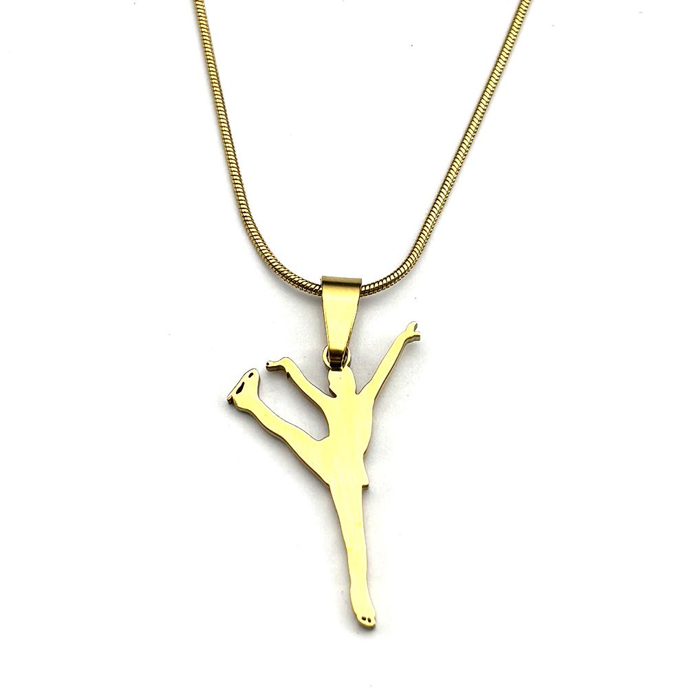 Elegant Figure Skating Chain For Women Men Stainless Steel Gold Color Rhythmic Gymnastics Dance Art Necklace Jewelry Accessory