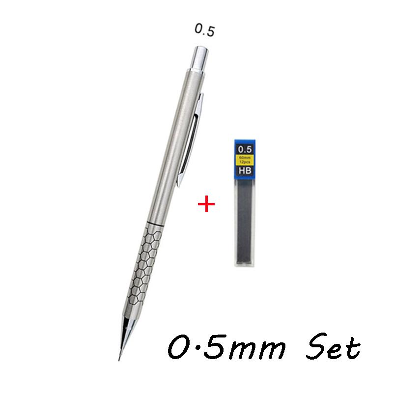 0.5 0.7 0.9mm Metal Mechanical Pencil With Eraser Set 2b/hb Lead Art Sketch Drawing Supplies Automatic Pencil Writing Stationery