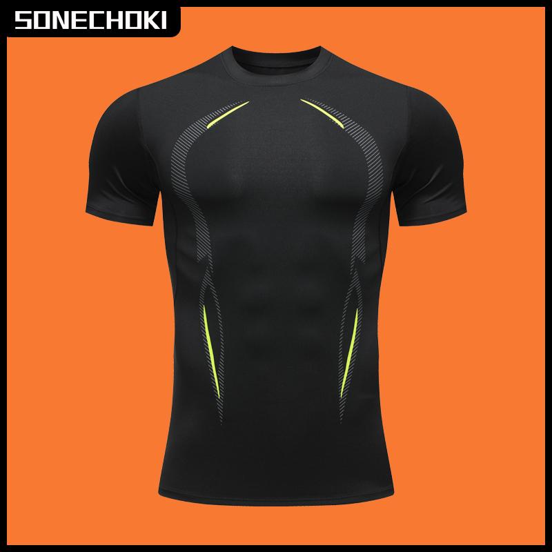 Compression Running Shirt Men Quick Dry Short Sleeve Sportswear For Male Gym Clothing Fitness Tee Training Workout Top Printing