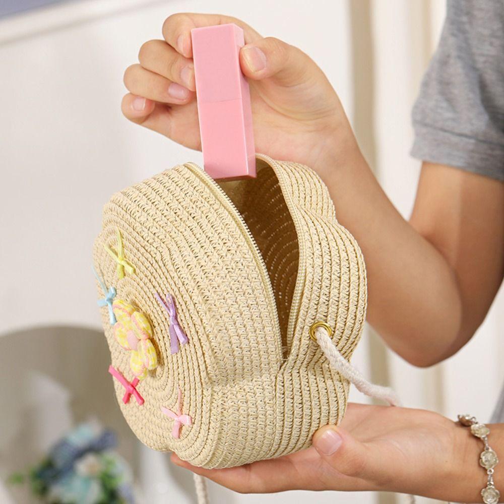 Cute Children Girls Shoulder Bag Flower Bow Handmade Straw Baby Bags Messenger Bag Kids Keys Coin Purse Cute Mini